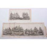 Two 18th century copper engravings, depicting a naval battle between two French squadrons and