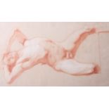 After Alfred Elmore (1815-1881)Classical nude male figureRed chalk drawing heightened with white
