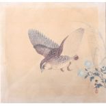 A pair of Chinese paintings on paper of ducks and a quail in flight, each work measuring