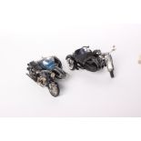 Two Franklin Mint 1:10 diecast model motorcycle and sidecar sets - 1958 Harley Davidson duo-glide,