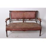 An Edwardian mahogany, inlaid and upholstered sofa 120cm length