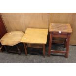 Three pitch pine table stools