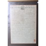 Bristol memorabilia, a framed newspaper Bonner and Middleton's Bristol Journal, December 1st 1792