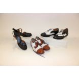 A pair of black leather Re-Mix 1940s style peep-toe sandals; a pair of black and white lace-up