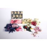 A quantity of 1920s to 1960s silk and velvet millinery items, comprising flowers, leaves, petals,