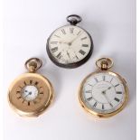 A sterling silver open faced pocket watch. Key wind with white face and Roman numeral markers,