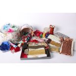 A collection of rope edgings, braids, leaves, petals and crochet berries suitable for millinery use,