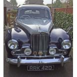 A 1957 Sunbeam MkIII Saloon in blue and grey. Historic Vehicle road tax exempt. Reg RRK 420.