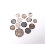 A George IV half crown, together with twelve other 19th century coins.