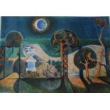 20th Century School Garden at NightLithographUnsigned, no ed 24/27539 x 55cm