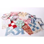 Late 19th and early 20th Century patchwork and quilt pieces, a panel of pink and white 20th