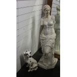 A ceramic seated dalmation 45cm high and a ceramic Classical figure 116cm high