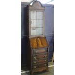 An 18th Century style mahogany bureau bookcase 206cm high, 53cm wide