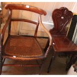 A Victorian mahogany hall chair, caned 19th Century armchair, further 19th Century mahogany dining