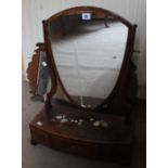 A George III mahogany bowfront toilet mirror and a yewwood fretwork mirror 69cm high, 36cm wide