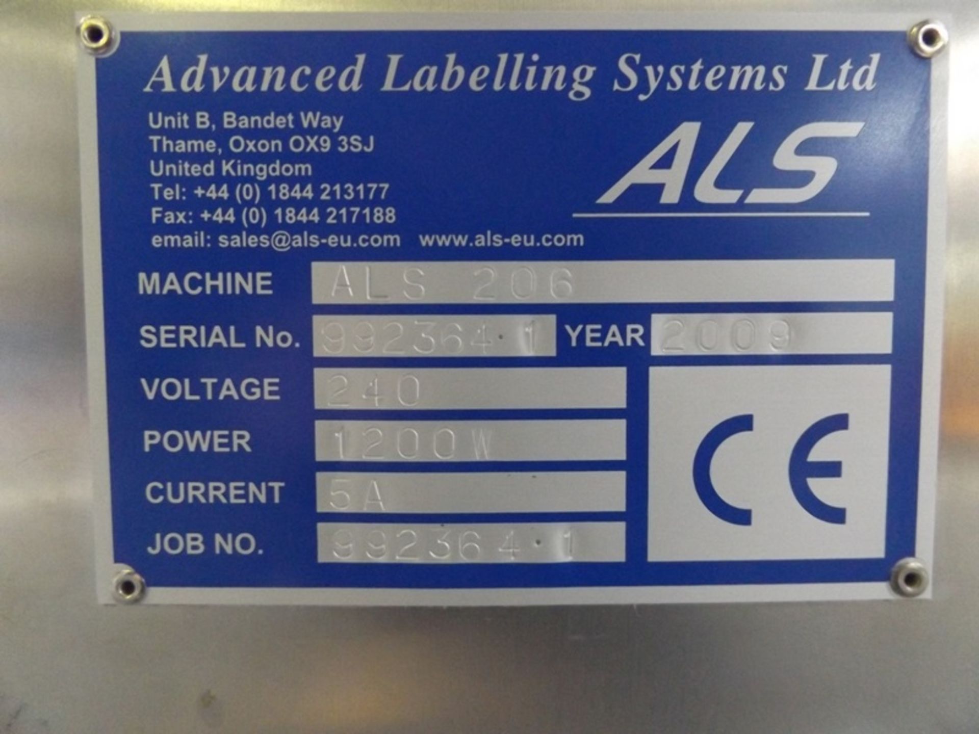 ALS 206 Top label applicator designed to apply self-adhesive labels and booklet labels to the top of - Image 19 of 20