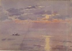 Framed Frank Wood Warship at Sunset