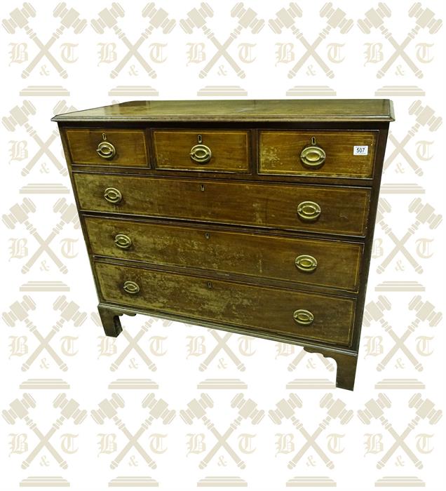 19th Century mahogany chest of 6 drawers with brass pulls, standing on bracket feet - Image 3 of 3