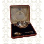 A boxed sliver quaich and silver spoon by Hamilton & Inches Edinburgh