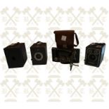 Coronet box camera, Kodak Six 2, Brownie C box camera and a Kodak box camera and a