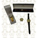 2 Gents yellow metal wrist watches, yellow metal & crystal set dress watch with Japanese movement