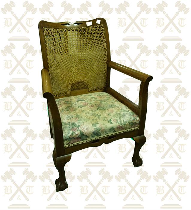 An Edwardian mahogany inlaid ladies nursing chair, an oak arts and crafts chair and a walnut occasio