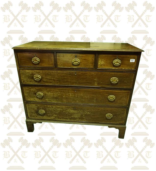 19th Century mahogany chest of 6 drawers with brass pulls, standing on bracket feet - Image 2 of 3