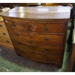 19th century mahogany bow fronted 5 drawer chest of drawers with brass pulls