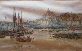 A signed watercolour by Alex Ballingall of the Old Harbour St Monans