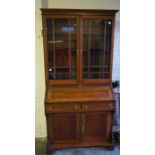 Late 19th Century mahogany bureau bookcase, two door, glazed top