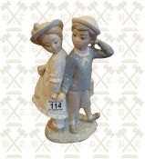Lladro figure - boy & girl holding hands 10 inches high