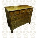19th Century mahogany chest of 6 drawers with brass pulls, standing on bracket feet