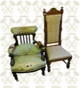 Ladies Victorian Ebonised parlour chair and a Victorian oak nursing chair