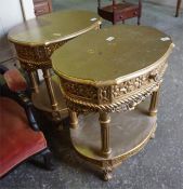 A pair of French style gilt wood carved salon tables