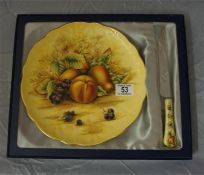 An Ansley 15" diameter fruit decorated plate and matching knife