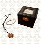 Ladies unmarked silver & zircon bracelet, Swarovski heart pendant and a ladies leather jeweller box