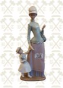 Lladro figure - mother & daughter strolling 14 inches high