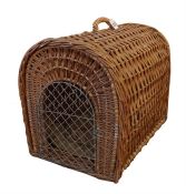 An Edwardian woven reed dog carrying basket.