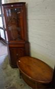 Yew Wood repro glazed corner cabinet and a Yew Wood oval coffee table