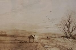 Watercolour by Tom Scott "Evening Plough Finished" 6.5 inch by 9.75 inch