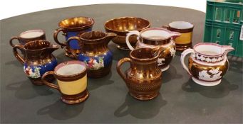 10 pieces of 19th Century copper lustre ware
