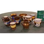 10 pieces of 19th Century copper lustre ware