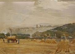Watercolour of Harvest Scene by Tom Scott, dated 1915