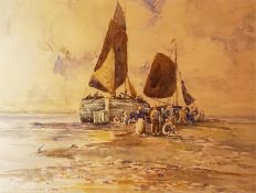A signed watercolour by Robert McGowan Coventry - Unloading the Catch.