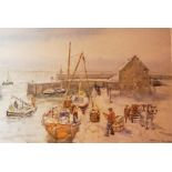 Framed Andrew Gamley - Harbour Winter Scene