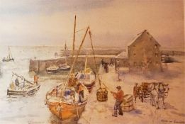Framed Andrew Gamley - Harbour Winter Scene