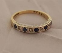 9ct White Gold Half Hoop Ring set with Diamonds and Sapphires