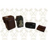 Meopta flexorat twin lenses 35 mm large format, with various lenses and adaptor with leather case an