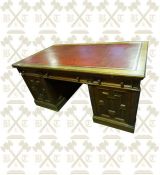 Edwardian mahogany knee hole pedestal desk with leather insert