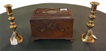 Late 18th century painted walnut step top tea caddy converted to jewellery box and 2 x 19th century